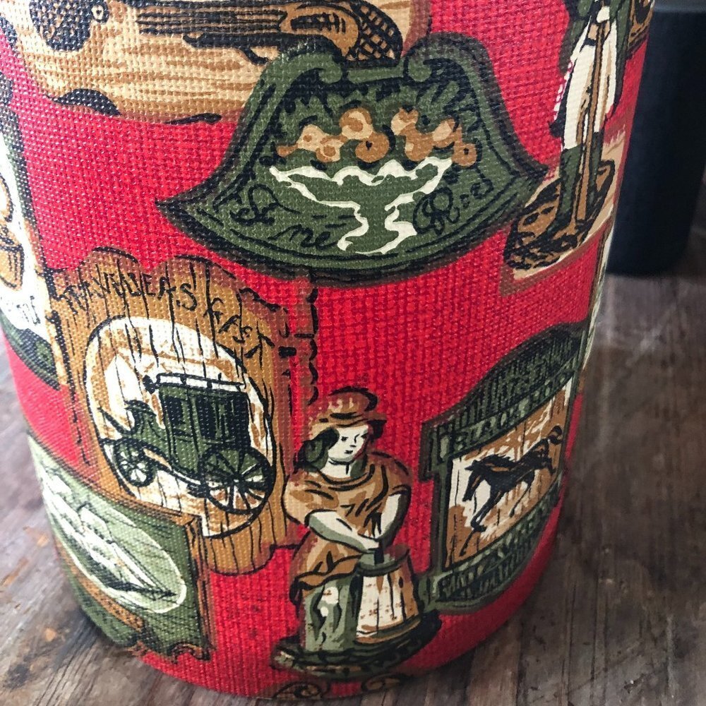 VINTAGE 70'S RED CLOTH INSULATED ICE BUCKET TAVERN/BAR THEME - Picture 4 of 8
